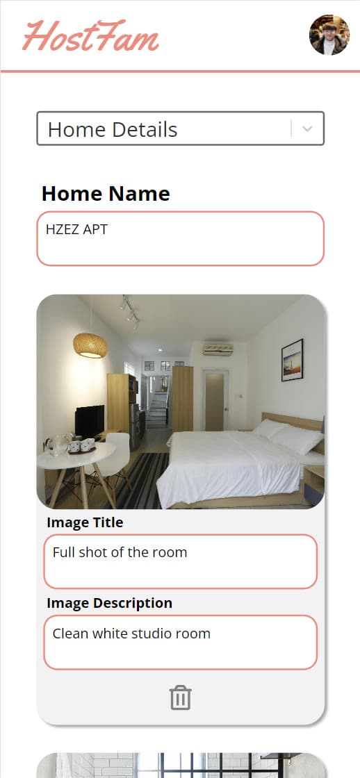 Editing a home in HostFam