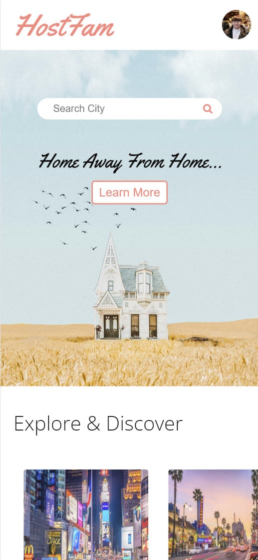HostFam home screen on a phone