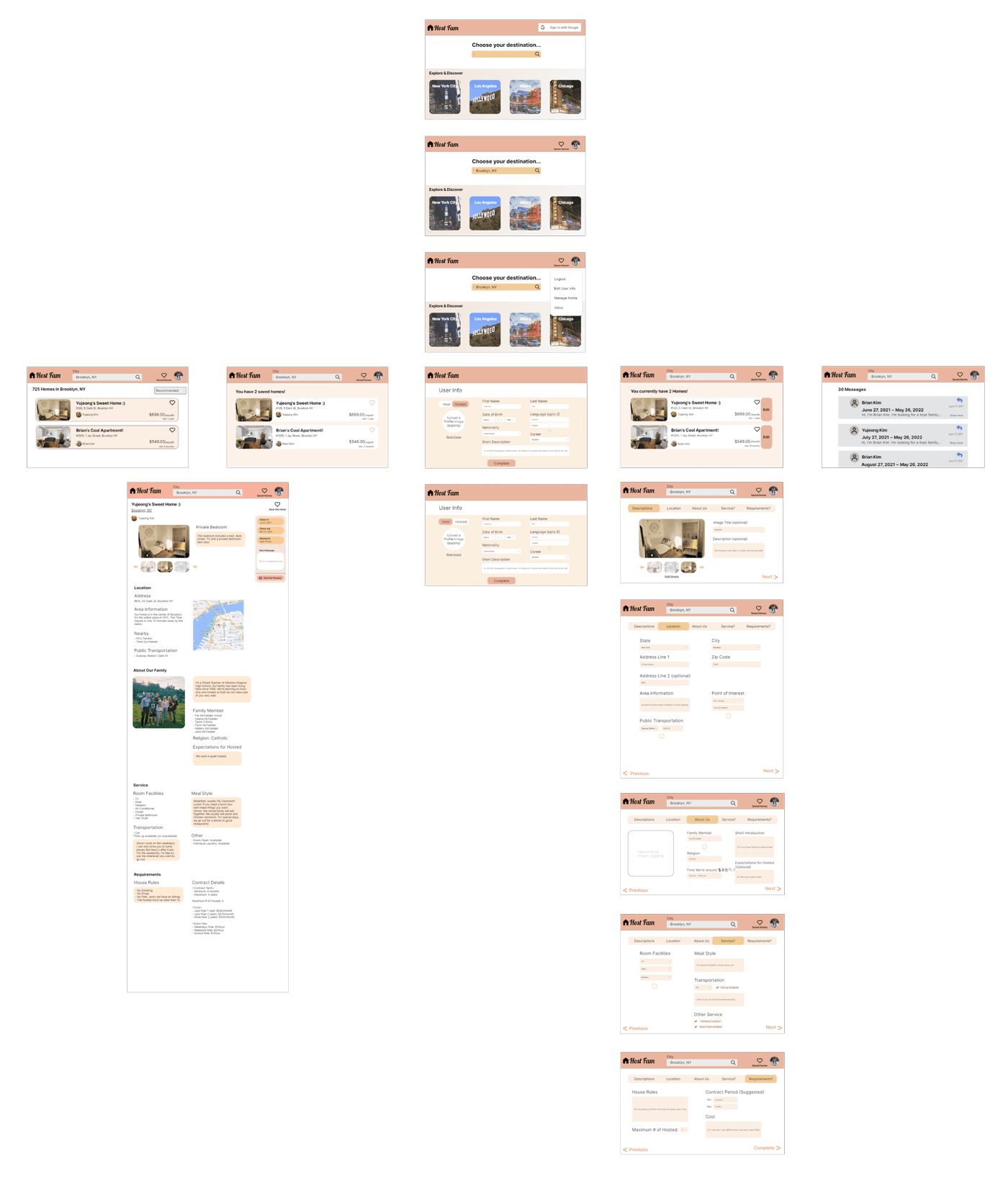 HostFam wireframe made in Framer