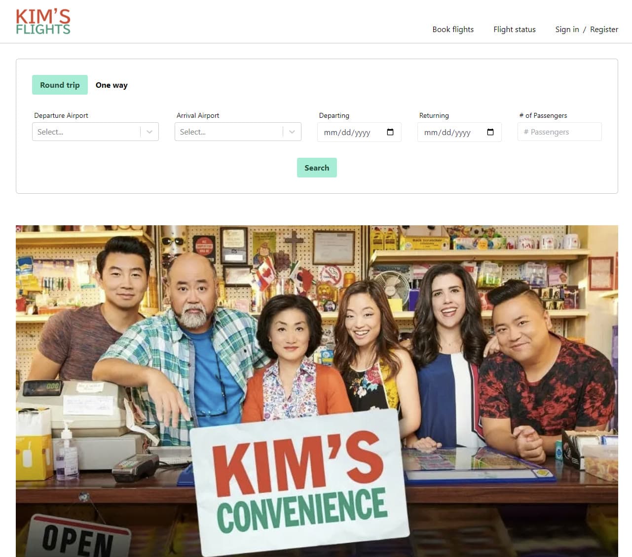 Kim's Flights flight search page