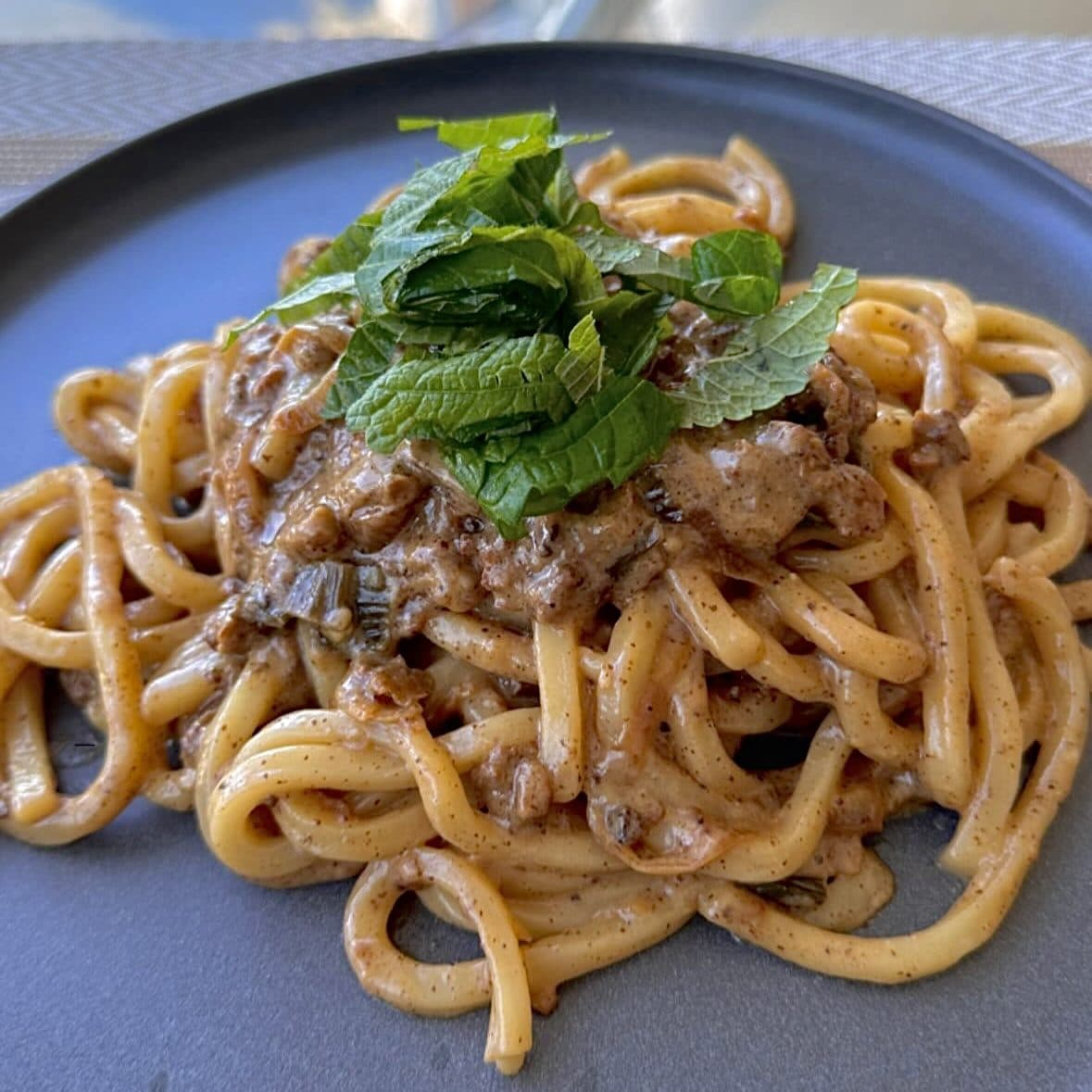 Bulgogi cream perilla udon, cooked by Brian